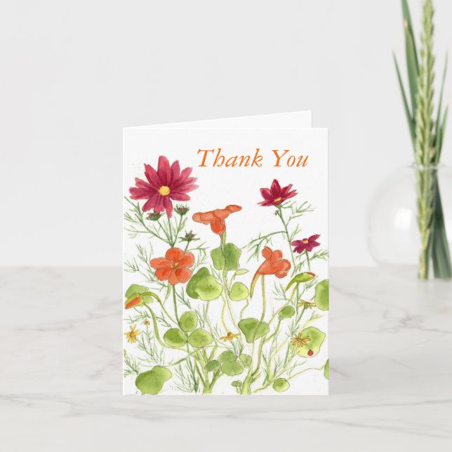 Nasturtium Daisy Watercolor Blume Vielen Dank Dankeskarte (Vorderseite)