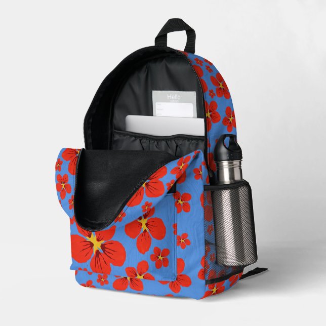 Nasturtium Design Backpack Bedruckter Rucksack (Rückseitige Ecke links (Offen) )