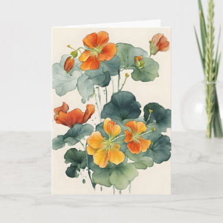 Nasturtium - Watercolor flowers Karte
