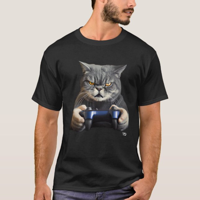 Nasty Gaming Cat With An Evil Look. Gamer T-Shirt (Vorderseite)
