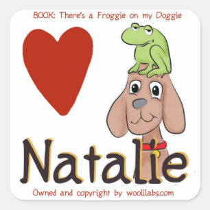 Natalie Froggie auf Hündchen-Aufklebern Quadratischer Aufkleber