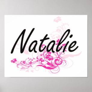 Natalie künstlerischer Namensentwurf mit Blumen Poster