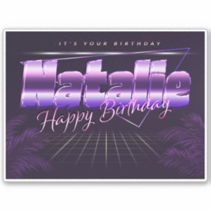 Natalie prénom sticker rétro lilas anniversaire