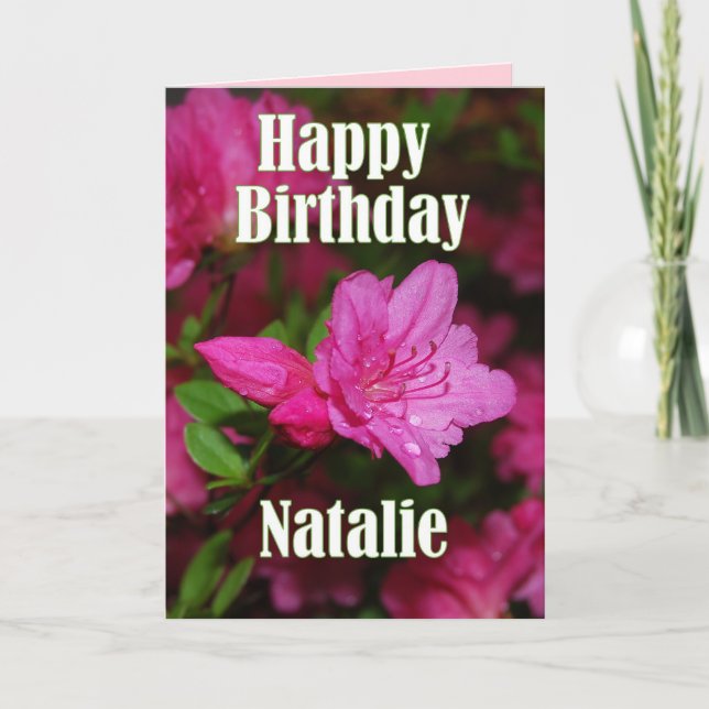 Natalie rosa Azaleen-alles Gute zum Geburtstag Karte (Vorderseite)
