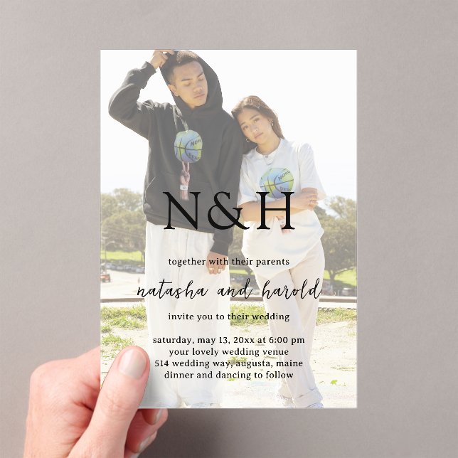 Natasha Foto Monogram Modern Wedding Acryleinladungen (Insitu (Handheld))