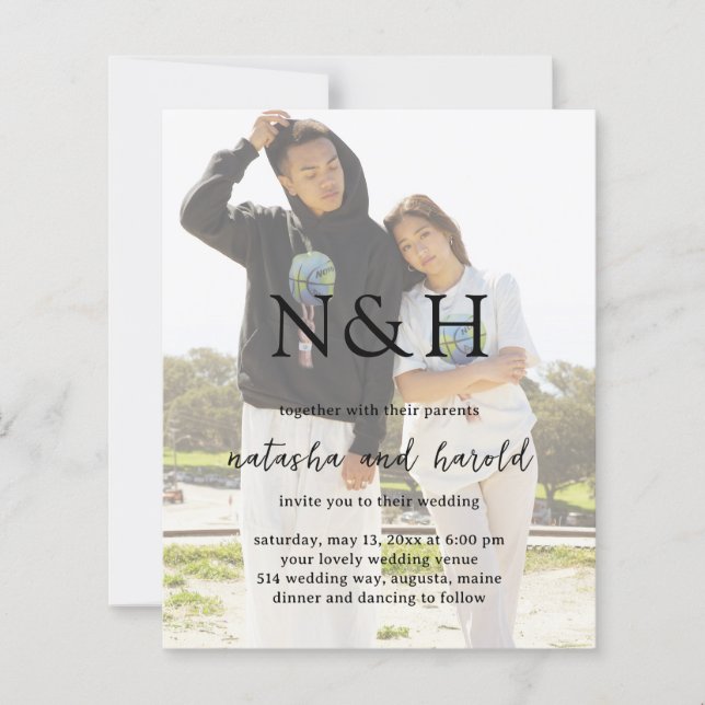 Natasha Foto Monogram Modern Wedding Einladung (Vorderseite)