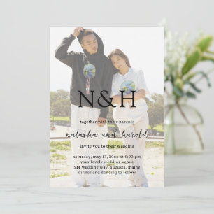 Natasha Foto Monogram Modern Wedding Einladung