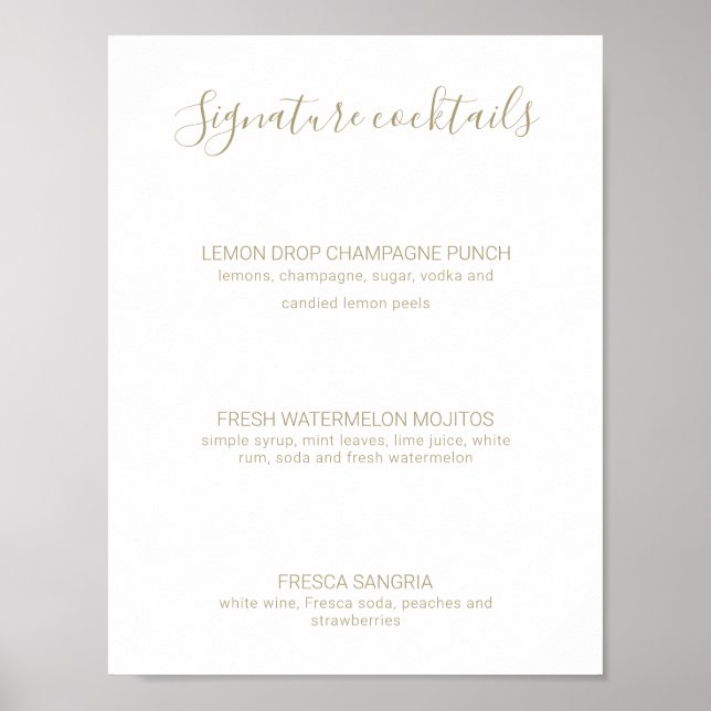 Natasha Gold Signature Drinks Rustikales Hochzeits Poster (Vorne)