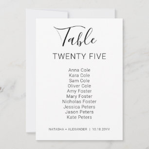 Natasha Modern Wedding Table Chart Card Karte