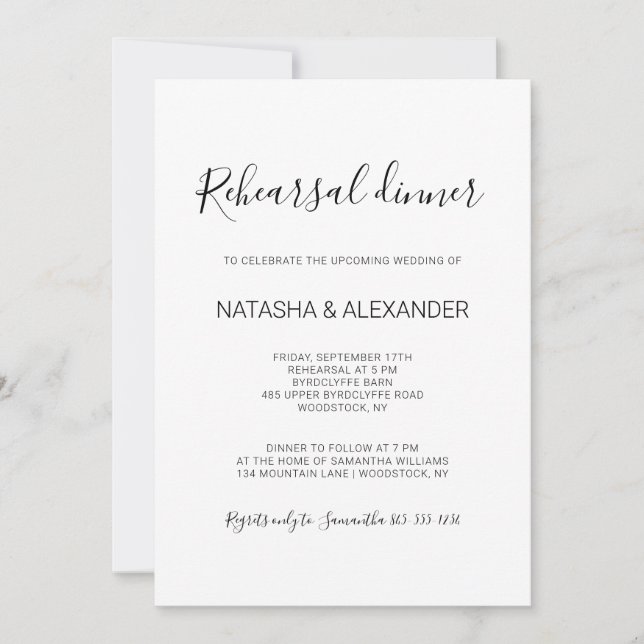 Natasha Rustic Black Kalligrafie Probeessen Einladung (Vorderseite)