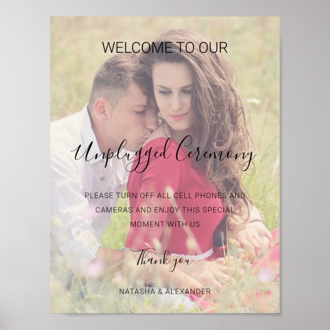 Natasha Unplugged Zeremonie Foto Wedding Sign Poster (Vorne)