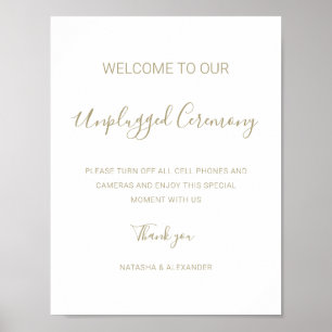 Natasha Unplugged Zeremonie Gold Wedding Sign Poster