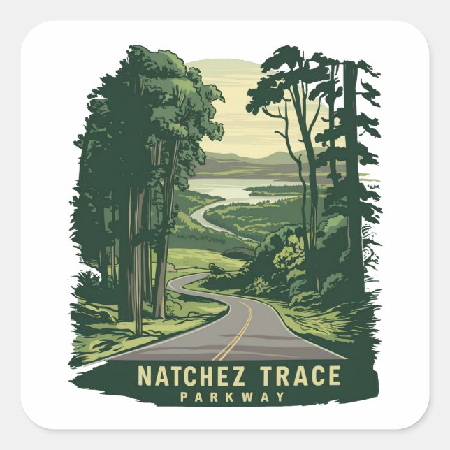 Natchez Trace Parkway Mississippi Forest Quadratischer Aufkleber (Vorderseite)