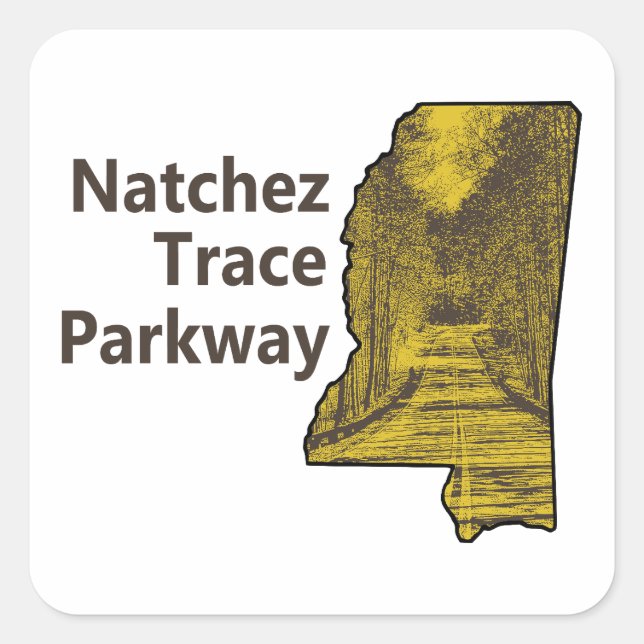 Natchez Trace Parkway Mississippi Karte Quadratischer Aufkleber (Vorderseite)