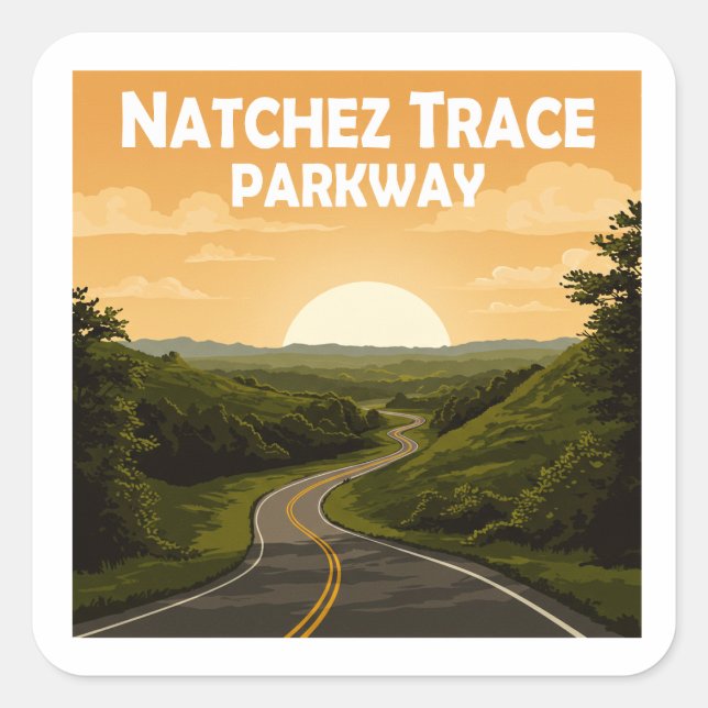 Natchez Trace Parkway Mississippi Landschaft Quadratischer Aufkleber (Vorderseite)