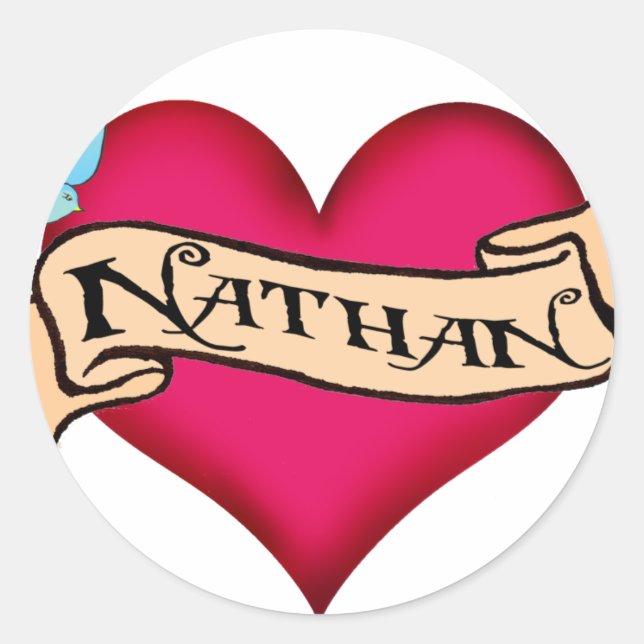 Nathan - Custom Heart Tattoo T - Shirt & Geschenke Runder Aufkleber (Vorderseite)