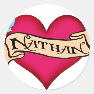 Nathan - Custom Heart Tattoo T - Shirt & Geschenke Runder Aufkleber