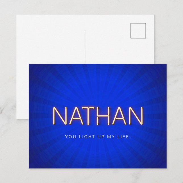 Nathan Name in leuchtenden Neonleuchten Postkarte (Vorne/Hinten)