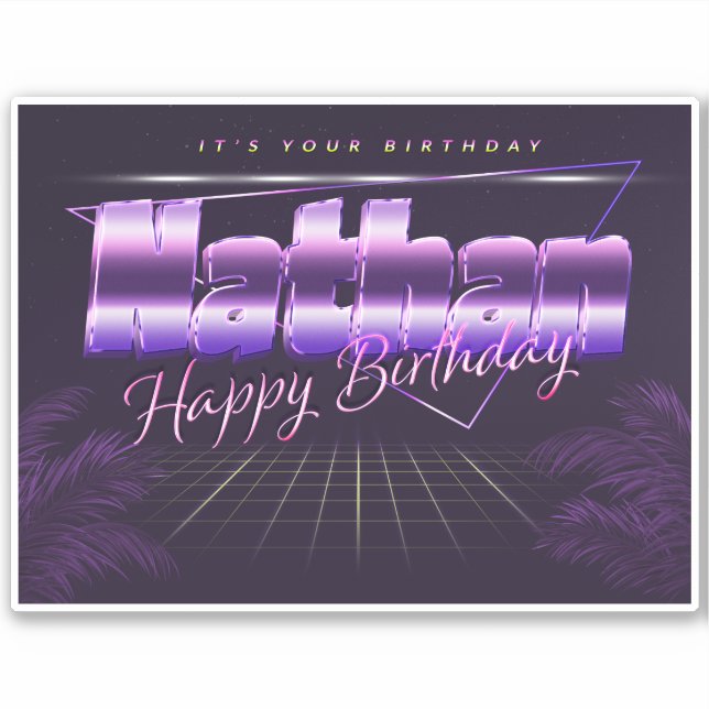 Nathan Prénom lila retro Sticker (Devant)