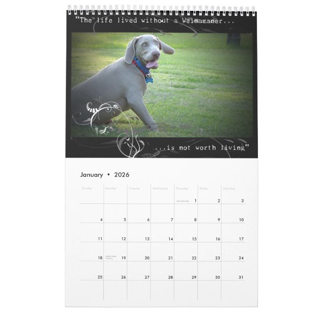 Nation de Weimaraner : Calendrier de citation (Jan 2026)