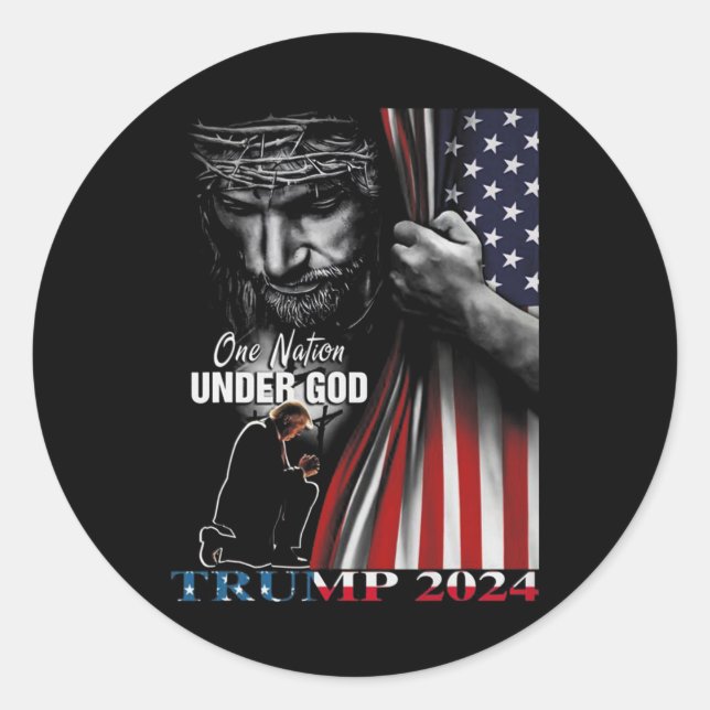 Nation under God Trump 2024 God American Flag Runder Aufkleber (Vorderseite)