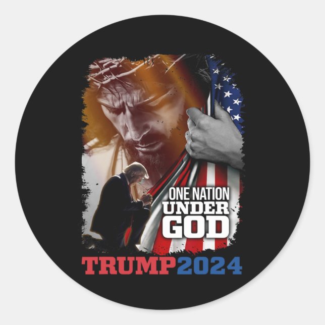 Nation unter Gottes Präsident Trump 2024 America C Runder Aufkleber (Vorderseite)