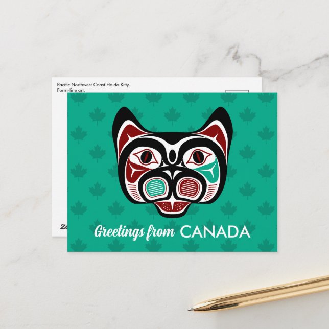 National American Red Haida Art Kitty Postkarte (Vorderseite/Rückseite Beispiel)