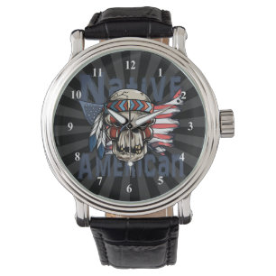 National Amerikanische Ureinwohner Warrior Skull U Armbanduhr