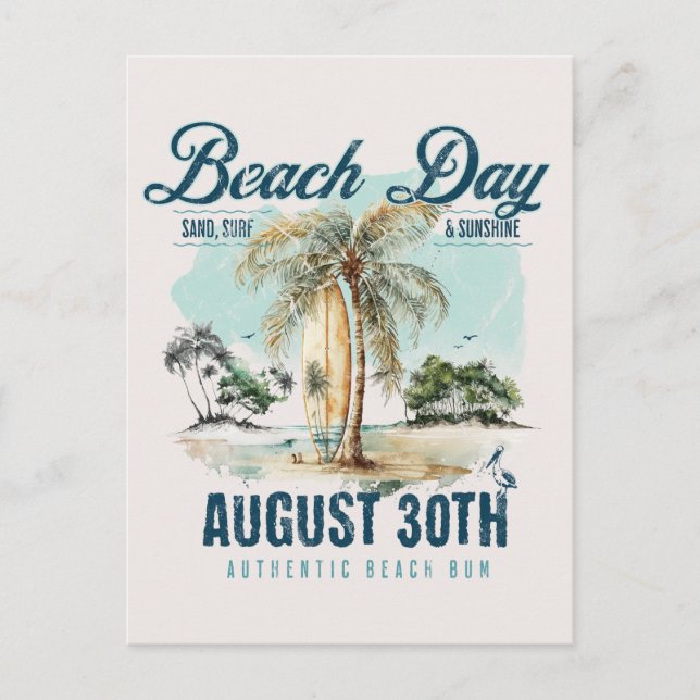 National Beach Day, Vintages Surfbrett Postkarte (Vorderseite)