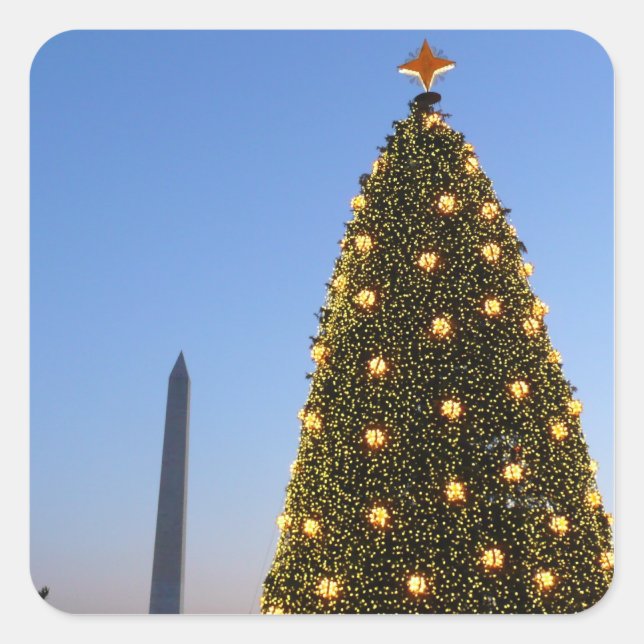 National Christmas Tree und Washington Monument Quadratischer Aufkleber (Vorderseite)
