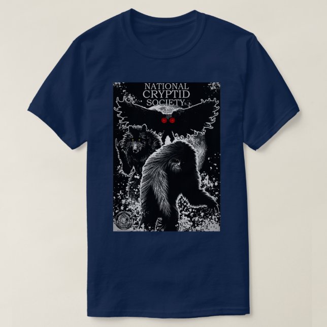 National Cryptid Society Bigfoot Dogman und Mothma T-Shirt (Design vorne)