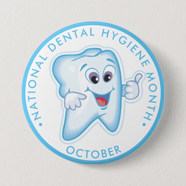 National Dental Hygiene Month Happy Tooth Button (Vorderseite)