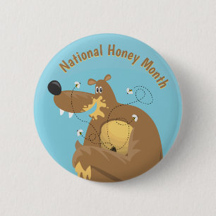 National Honey Month Cartoon Bear Button