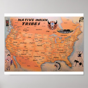 National Indian Tribes Map Poster
