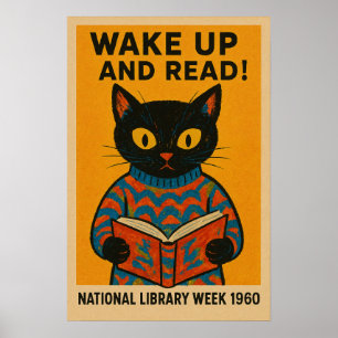 National Library Week - Wach auf und lies Katzenpo Poster