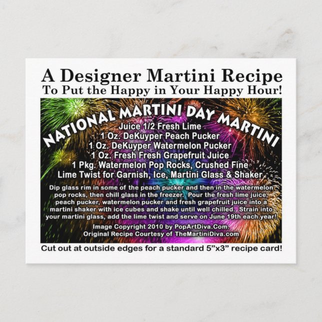 National Martini Day Martini Rezept Card Postkarte (Vorderseite)