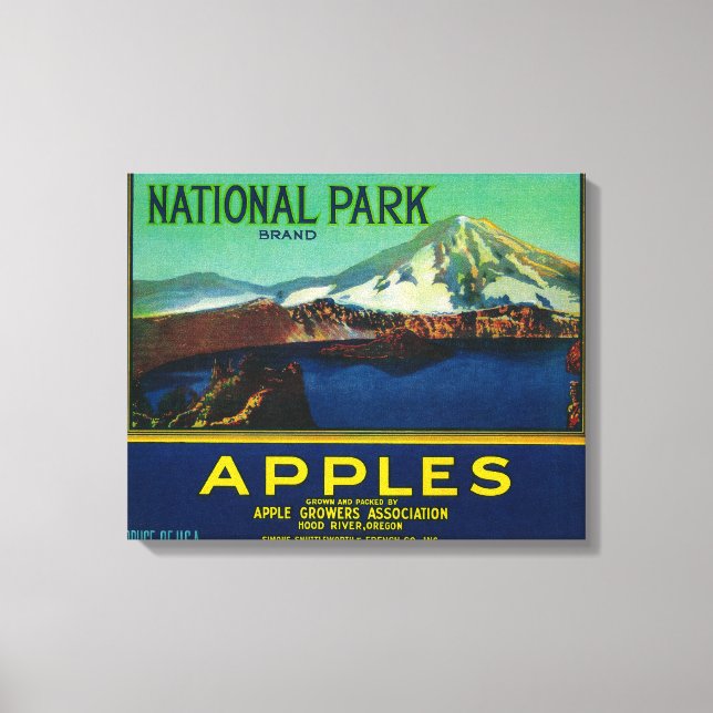 National Park Apple Crate LabelHood River, OR Leinwanddruck (Vorderseite)