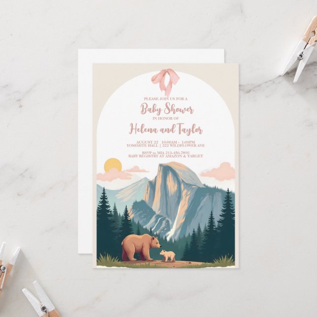 National Park Baby Dusche Einladung | Baby Pink (Vorderseite/Rückseite Beispiel)