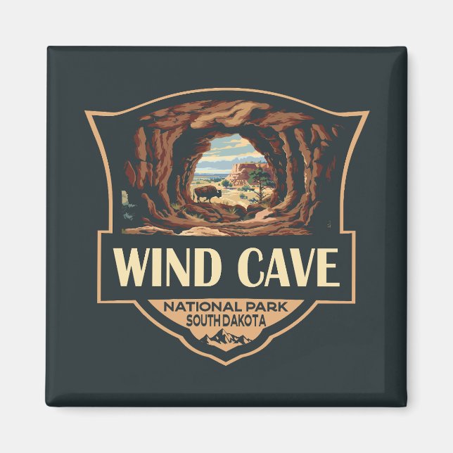 National Park der Windhöhlen - Illustration Retro  Magnet (Vorne)