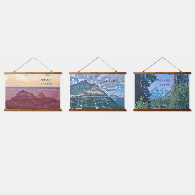 National Park Wood Topped Wall Tapestry Trio Wandteppich Mit Holzrahmen (Dreifach)