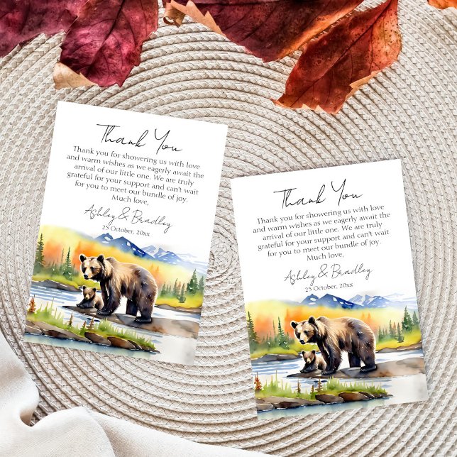 National Parks Adventure erwartet Bären Babydusche Dankeskarte (National parks adventure awaits wilderness themed baby shower thank you card grizzly bear mom cub)