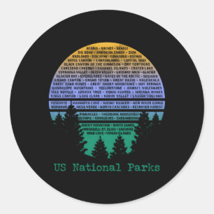 National Parks List Word Cloud Trees Runder Aufkleber