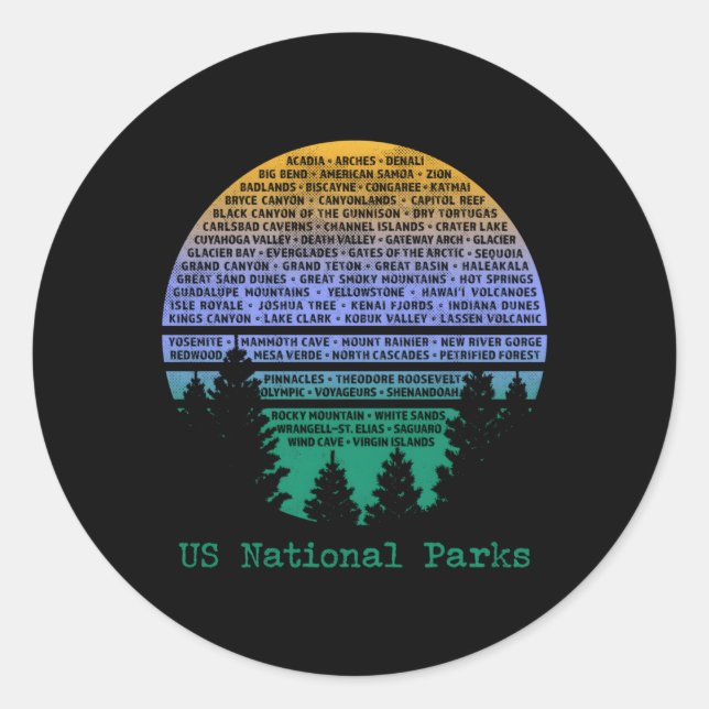 National Parks List Word Cloud Trees Runder Aufkleber (Vorderseite)