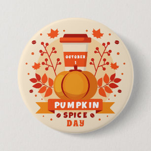 National Pumpkin Spice Day, Kaffee, Herbstlaub Button