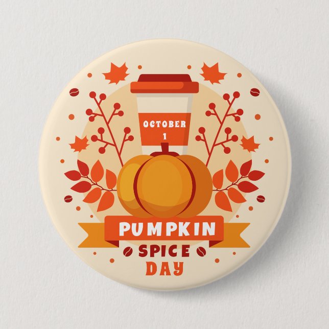 National Pumpkin Spice Day, Kaffee, Herbstlaub Button (Vorderseite)