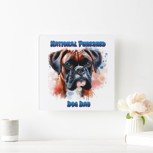 National Purebred Dog Day Celebration Boxer Hund Quadratische Wanduhr (Zuhause)