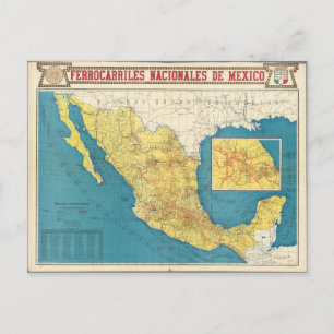 National Railroads of Mexico Map Postkarte