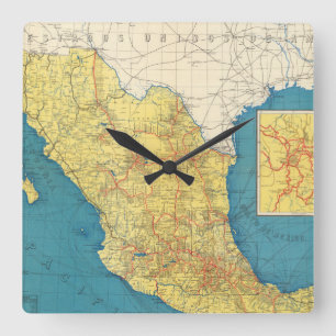 National Railroads of Mexico Map Quadratische Wanduhr