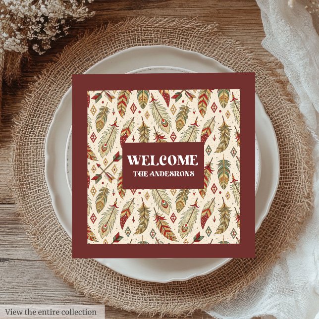 National Tribal Napkins Individuelle Name Terracot Serviette (Native Tribal Napkins Custom Name Pastel Accent)