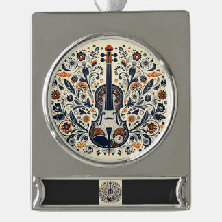 National Violin Day Melody Sticker with Folk Art Banner-Ornament Silber
